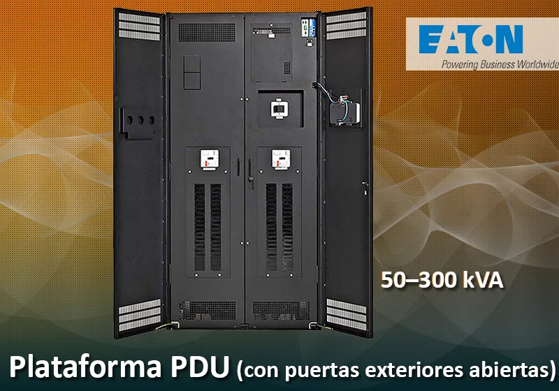 Plataforma PDU con puertas exteriores abiertas